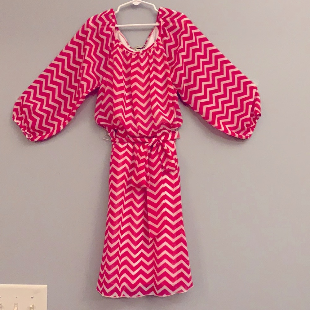 Dressy Chevron Pink Long-Sleeved Dress
